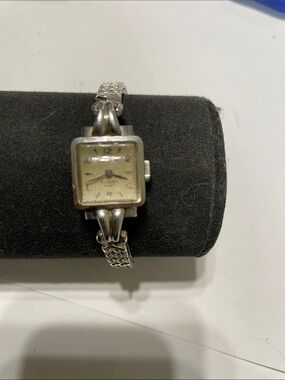 Vintage Eterna Silver-Tone Square Dial Stretch Bracelet Watch. Needs Battery